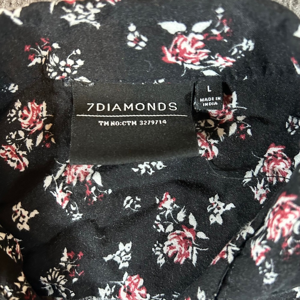 7 Diamonds Johnny B Goode Floral Button‎ Down Shirt Men's Large Black Red - Picture 2 of 8